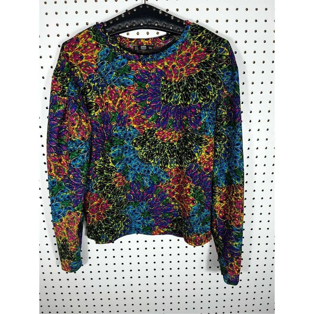 Zara colorful peacock print blouse size S